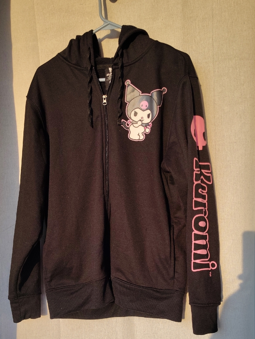 Kuromi Black Zip-Up Hoodie with Pink Graphic